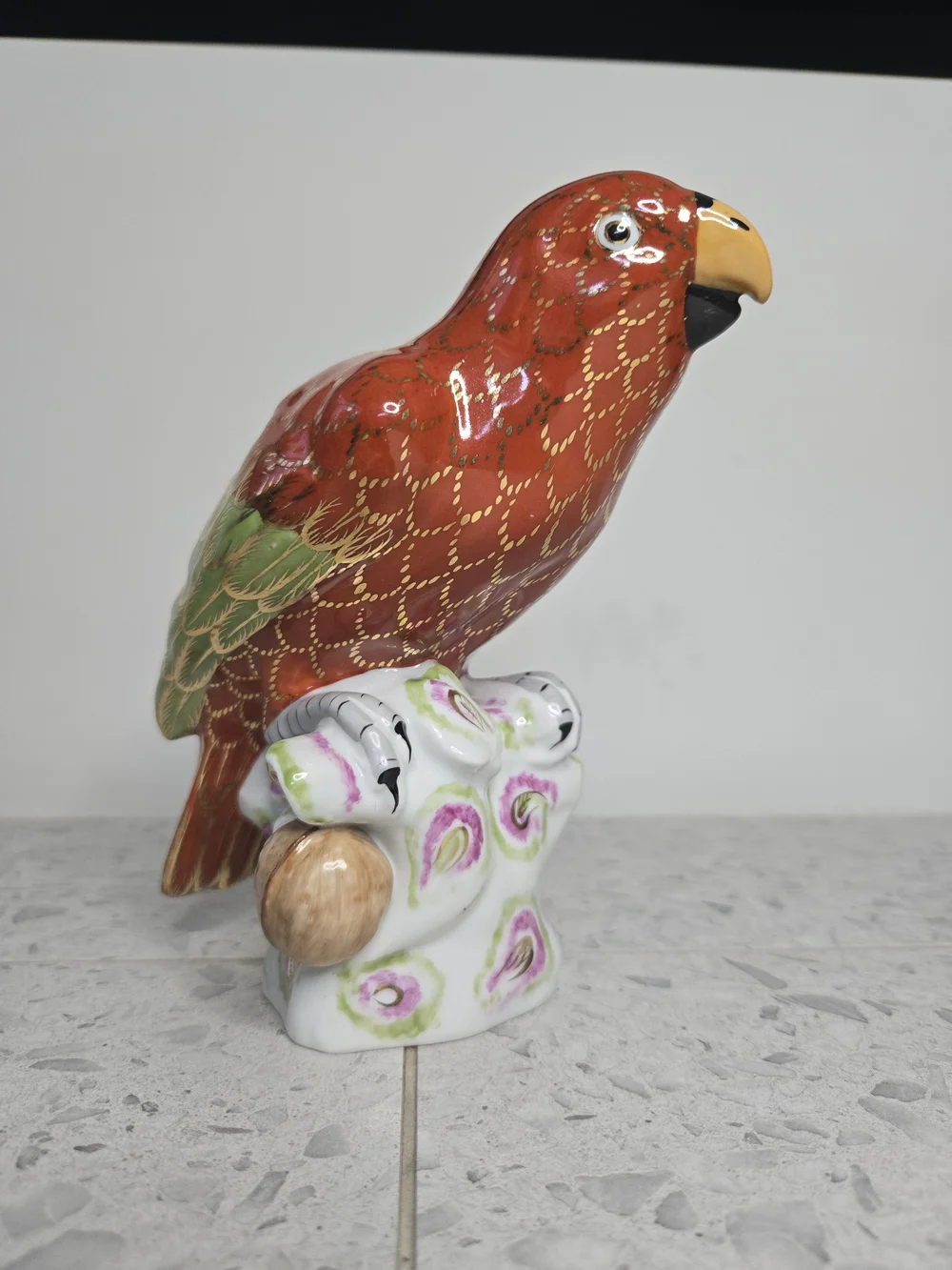 Herend Porcelain Parrot Figure Naturalistic 5002 CD1 Red Green Large